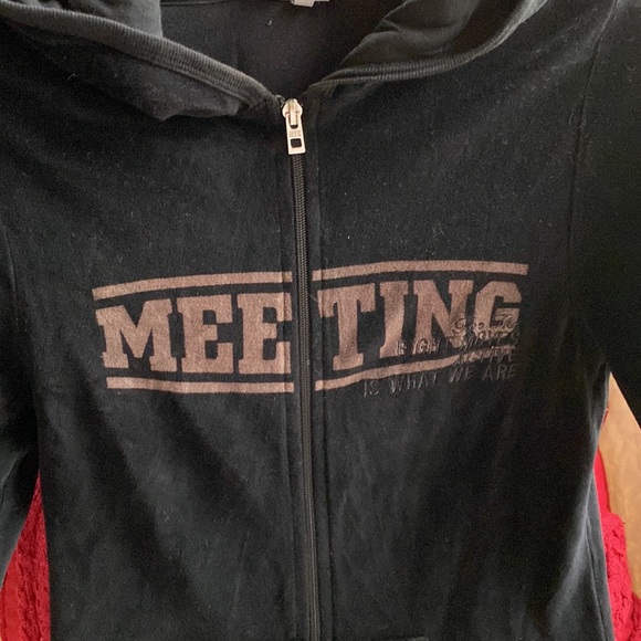Meeting Full Zip Velour Black Logo Hoodie NeverUsed Made in Italy 🇮🇹 - Picture 2 of 11